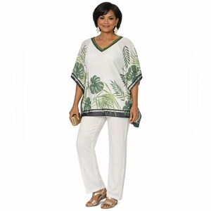 Midnight Velvet Palm White Pant Set Office Casual Church Brunch Cruise Summer